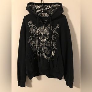 Mens Marc Ecko Black White Hoodie Zip Up Long Sleeve Skulls Cut and Sew